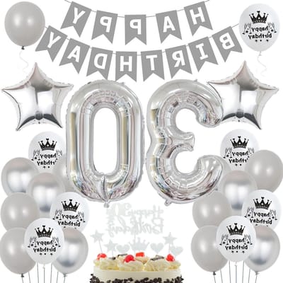 30 zilvergrijze ballonnen voor 30e verjaardag, feestdecoratie voor mannen en vrouwen, verjaardagsversiering en partyaccessoires voor 30 jaar
