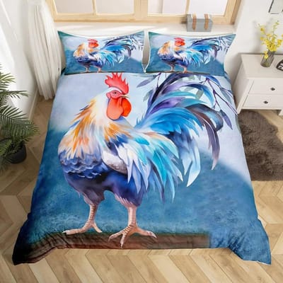 Schattig Kip Dekbedovertrek King Queen Kleurrijk Haan Beddengoed Set Boerderijdier Dekbedovertrek Grappig Rustiek Boerderijhuis Quiltovertrek AU King 245x210cm