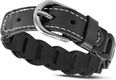 Amanto Armband Agim Black - Leer - 20mm - 20-23cm