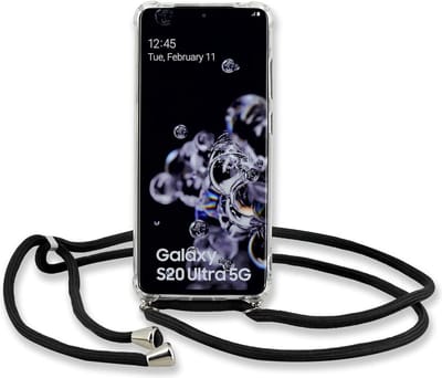 Hoesje Geschikt Voor Samsung Galaxy S20 Ultra Hoesje met Koord transparant silicone case - Galaxy S20 Ultra Koord hoesje draagkoord TPU backcover - Zwart