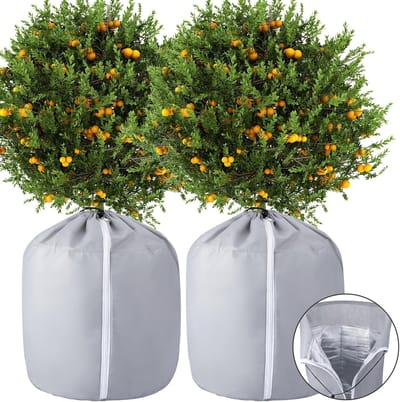 2 stuks buitenpotbeschermer - Winterbloempotbescherming - Herbruikbare winterhoes voor potplanten 70x65cm grijs