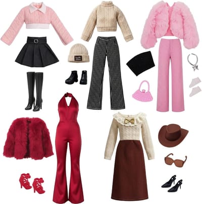 Poppenkleding Set - Accessoires voor poppen - Mode avonturen - Handgemaakt met katoen - 20 stuks - Multicolor