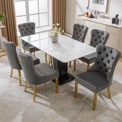 Eetkamerstoel - Set Van 6 - Grijs - Fluweelachtig materiaal - Metalen Poten - Eetkamerstoelen - Verstelbare voetjes - Keukenstoel - Draagvermogen 150KG - Scandinavisch Design