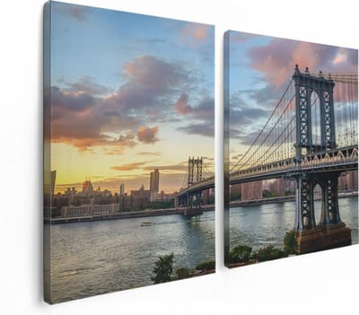 Artaza Canvas Schilderij Tweeluik Manhattan Bridge Brug In New York - 120x80 - Foto Op Canvas - Canvas Print