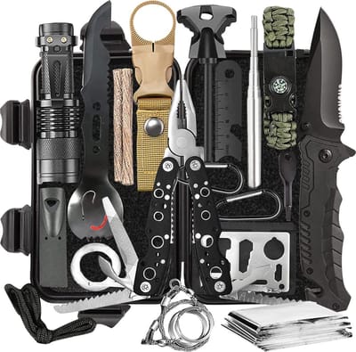 VIN® Overlevingspakket – Survival Kit – Noodpakket Rampenrugzak - Overlevingspakket bij Rampen – Survival Spullen – Noodpakket Oorlog – Overlevingspakket Noodpakket – Camping Kit – 14-in-1 Outdoor Kit