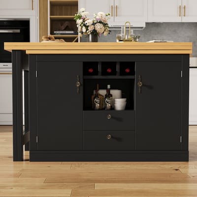 MODFU - Bartafel En Dressoir - Uitschuifbaar En Draaibaar - Modern - MDF - Zwart/Naturel - 120-180 x 40 x 76 cm