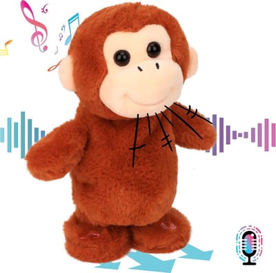 Interactieve Zingende en Spelende Aap Knuffel – Herhaalt Tekst, Loopt en Maakt Geluid – Educatief Pluchen Speelgoed voor Kinderen