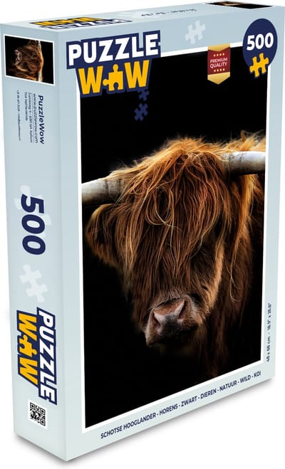 Puzzel Schotse Hooglander - Horens - Zwart - Dieren - Natuur - Wild - Koe - Legpuzzel - Puzzel 500 stukjes