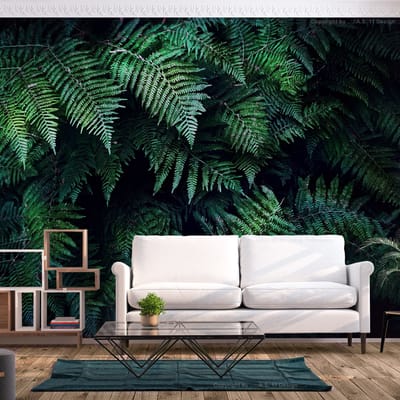 98cm X 70cm - Zelfklevend fotobehang -  Donkere Jungle , Bladeren  , Premium Print