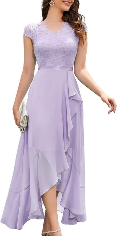 Elegante Hi-Lo Avondjurk met Kant en Chiffon voor Feest, Bruiloft of Gala