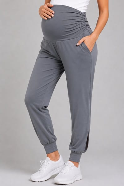 SparkNine Comfortfit zwangerschapslegging - met zijzakken - S - grijs - hoog getailleerd - zacht & ademend met buiksteun - rekbaar - maternity