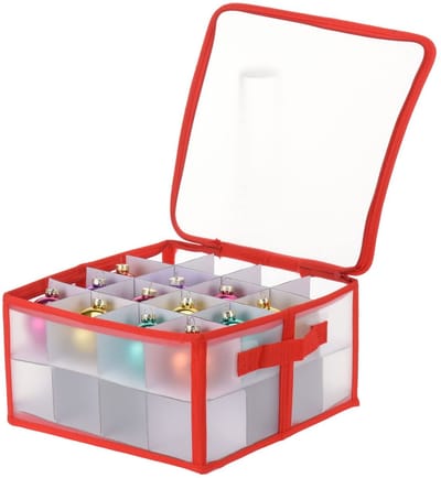 Dailygoods- Opbergdoos - Kerstdoos met deksel - Organiser voor kerstballen - Waterdicht plastic - 30 x 30 x 15 cm - Handgrepen voor eenvoudig gebruik - Opbergbox