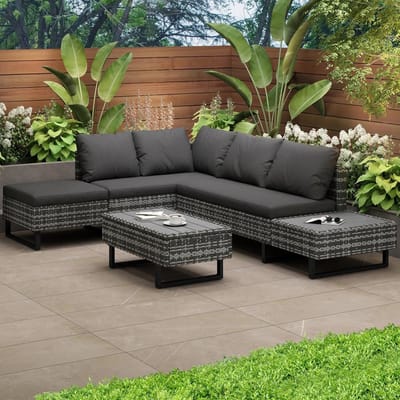 Balkonset 3-delig met tafel en stoelen 63x57x76 cm – Polyrotan tuinset met kussens, weerbestendig en onderhoudsvriendelijk – Modern grijs – Urbanhome