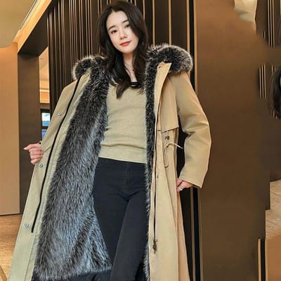 Doublure intérieure d'hiver pour femme Pai Overcomes, veste en fourrure moyenne à longue amovible et épaissie avec polaire ajoutée 3XL kaki