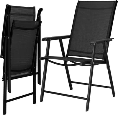 Tuinstoel met armleuningen - Inklapbare stoel - Ontspannen buiten - Ruimtebesparend inklapbaar - 49 x 49 x 96 cm - Zwart