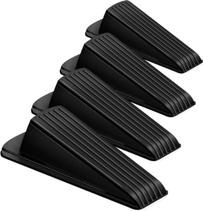 Klassieke rubberen deurstopper wig - 4 stuks - zwart