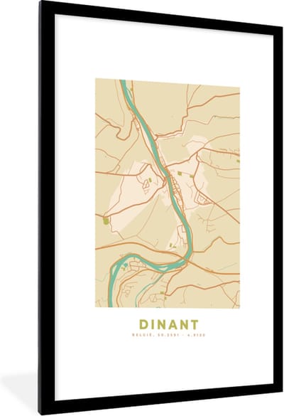 Fotolijst incl. Poster - Kaart - Stadskaart - Plattegrond - Retro - Dinant - 60x90 cm - Posterlijst