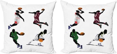 ABAKUHAUS Sport Decoratieve Kussenhoes, Set van 2, Basketbalspeler Sport, 40x40 cm, Wit Meerkleurig