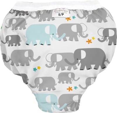 Kushies - Oefenbroekje - Jongens & Meisjes - Wit met olifanten - Maat S (10-13 kg)