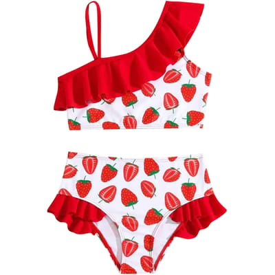 Pasgeboren Baby Meisje 2 Delige Zwempak Set Zomer Aardbeienprint Strandkleding Schattige Zwempakken Peuters Vest en Korte Broek Zwemkleding 70 red