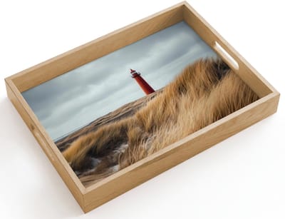 Dienblad hout 40x30 cm - Schootdienblad - Duinen - Vuurtoren - Rood - Lucht - Borrelplank rechthoek - Plateau dienbladen