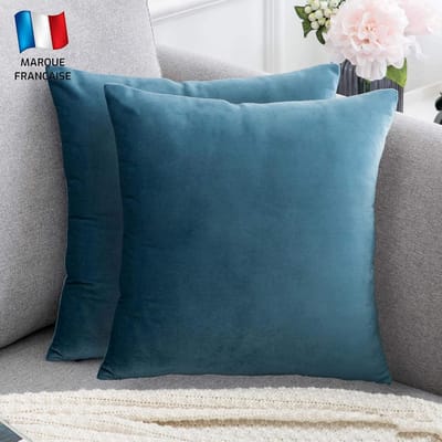 Famanu - Set van 2 fluwelen kussenhoezen 60x60 staal blauw zachte en solide, vierkante decoratieve kussensloop voor sofa slaapkamer woonkamer (2 staal blauw)