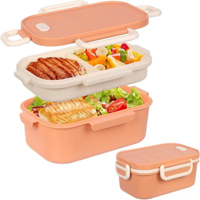 Lunchdoos met Compartimenten, 1000 ml, Lekvrije Lunchbox voor Volwassenen, 2-Laags Bento Box voor Kantoor, Werk en Picknick, Ideaal voor Maaltijden en Snacks