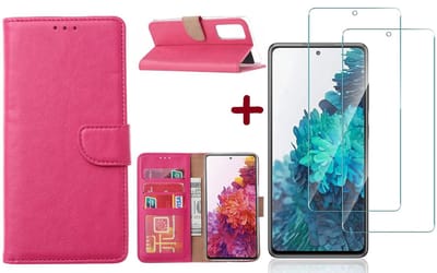 Hoesje Geschikt Voor Samsung Galaxy S20 FE hoesje - bookcase Pink - Galaxy S20 FE wallet case portemonnee hoesje - S20 FE book case hoes cover Met 2X screenprotector / tempered glass