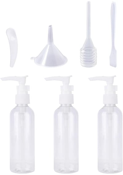 Dailygoods- Pompdispenser 3 x 100 ml - Dispensergereedschap - Mini-zeepdispenser - Kunststof - Transparant - Inclusief trechter en spatel - Zeepfles