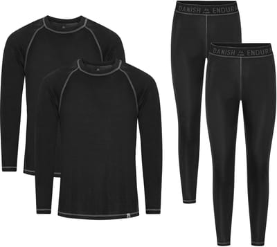 DANISH ENDURANCE Thermoset voor Dames & Heren - Gerecycelde Materialen - Thermokleding - 2 Paar - Zwart/Grijs - Maat M