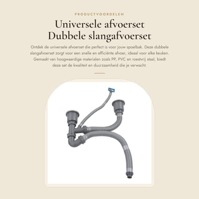 Dailygoods- Afvoerset Universeel - Dubbele Slangafvoerset - Afvoerslang Kit - Roestvrij Staal - Eenvoudige Installatie - Afdruiprek 110 mm