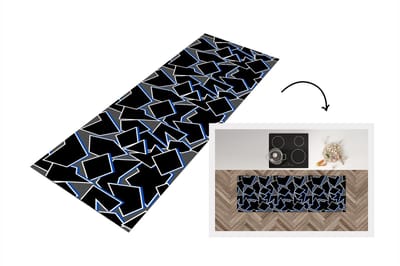 Keukenloper - Loper keuken - Vormen - Geometrie - Zwart - Design - 150x50 cm - Keukenloper vinyl