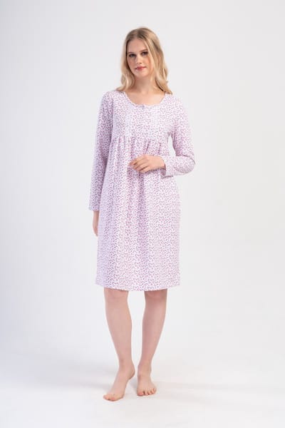 Vienetta - Dames Nachthemd, Lange Mouwen, Roze - M