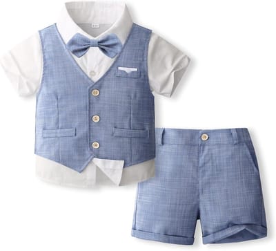 4-Delige Zomer Trouwpak Kleding Set voor Baby Jongens Doop Feest