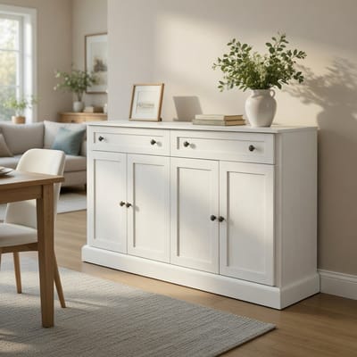 KOMHTOM - Dressoir - 150 x 40 x 86 cm, 4 deuren & 2 lades - Antiekwit - Moderne buffetkast voor eetkamer & woonkamer