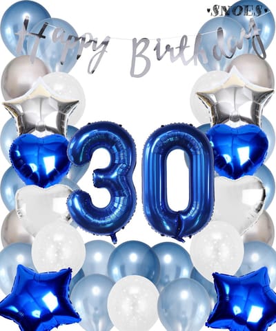 Snoes Set Mega Blauw Zilver Ballonnen - Cijferballon 30 Jaar – Folieballon - Helium Ballon