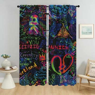 Rock-coldplays Verduisterende Gordijnen voor Camera Gordijnen Kinderkamer Raamgordijn Halloween Decoratie Scheidingswand Tule voor Slaapkamer W50xH70cmx2pcs-CL