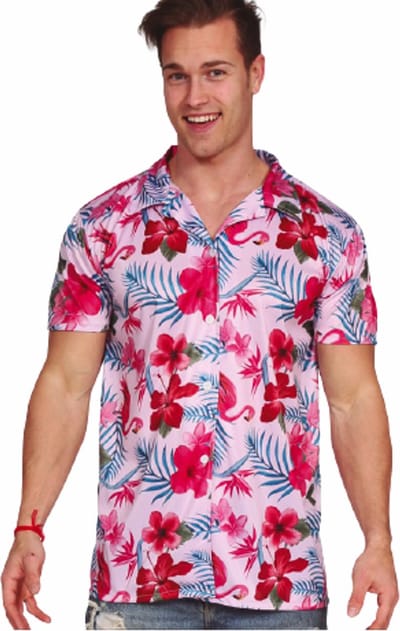 Fiestas Guirca - Hawaii Aloha Shirt Flamingo Roze - M - Carnavalskleding - Carnaval - carnavalskleding 2027 - Carnaval kostuum