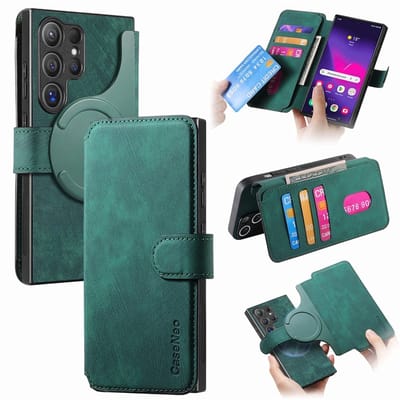 CaseNeo Hoesje - Geschikt voor Samsung Galaxy S25 Ultra Hoesje - CaseNeo 2-in-1 Book Case & Back Cover - Groen