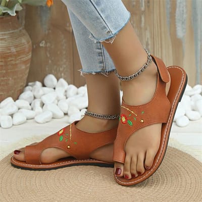 Hete Verkoop Schoenen Vrouwelijk Zomer Etnische Stijl Geborduurde Dames Romeinse Sandalen Open Neus Gesp Ontwerp Platte Sandalen Dames 43 gray