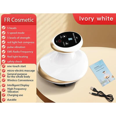 5 Snelheden RF Elektrische Guasha Schrapende Massage Cupping Lichaamsmassager Vacuüm Beker Zuiging Verwarming Vetverbrander Anti-cellulitis Massager ivoor