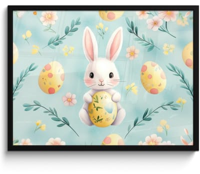Poster in lijst - Fotolijst 70x50 cm - Posters - Konijn - Eieren - Takjes - Posterlijst zwart - Decoratie - Wanddecoratie woonkamer - Muurdecoratie slaapkamer