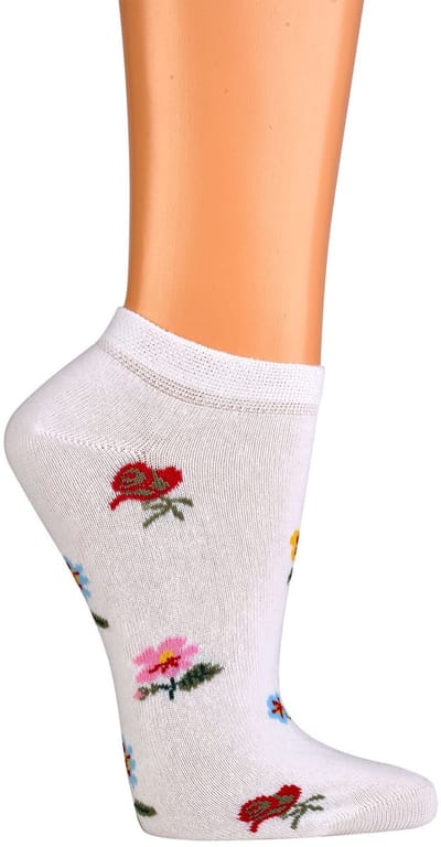 Sneakersokken | damessokken | zwart en wit met bloemenmotief | maat 35-38 | per 6 paar