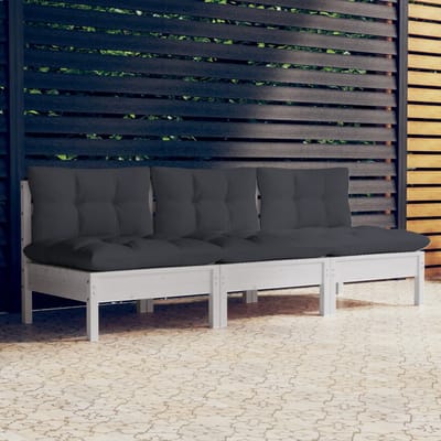 vidaXL - Tuinbank - 3-zits - met - antraciet - kussens - massief - grenenhout