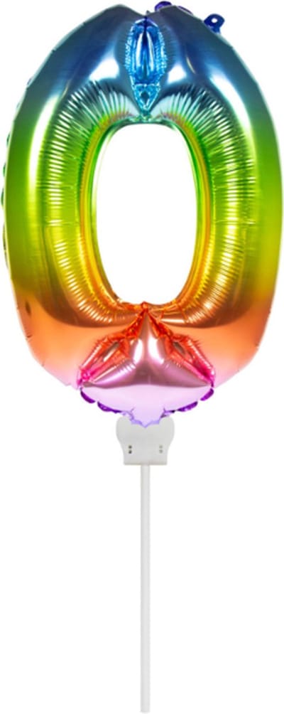 Folat - Folieballon taart Mini cijfer 0 Regenboog (13cm)