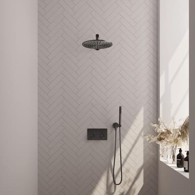 Brauer Gunmetal Edition Thermostatische Regendoucheset Inbouw - Hoofddouche 30 cm - Rechte Wandarm - Met Drukknoppen - Handdouche Staaf - Doucheslang - Wandaansluitbocht - Gunmetal