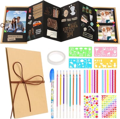 DIY Scrapbook Fotoalbum 8 Inch - Mini Foto Boek voor Plakken met Stickers en Sjablonen voor Verjaardag, Afstuderen en Valentijnsdag, 15 x 21 cm