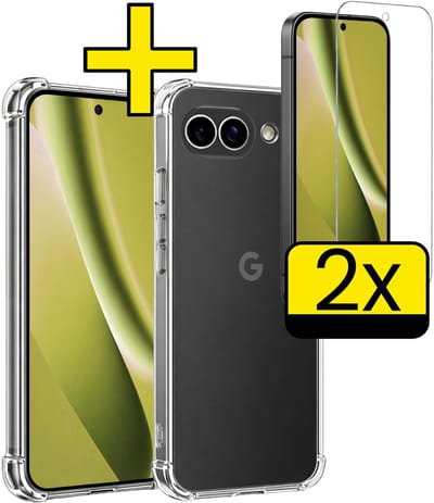 Hoesje - Met Screenprotector - 2 Stuks - Geschikt voor Google Pixel 10a - Sterk & Shockproof - Siliconen Case - Back Cover - Telefoon Hoes - Shock Proof - Telefoonhoesjes - Transparant
