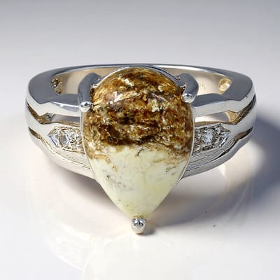 Cavill - Zilveren ring met 4 51 ct Magnesiet peervormig cabochon en 0 05 ct Witte Topaas - 925 Sterling Zilver - Elegante damesring maat 17
