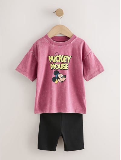 Next - Jongens - groen - Mickey Mouse T-shirt en korte broek set - Roze
